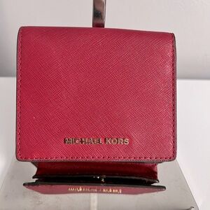 MICHAEL KORS Small Cherry Red ID Wallet Saffiano Leather